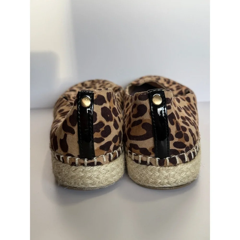 Dr Scholls Espadrille Flats Women 9.5 Leopard Print Be Energized Tan Fabric Boho